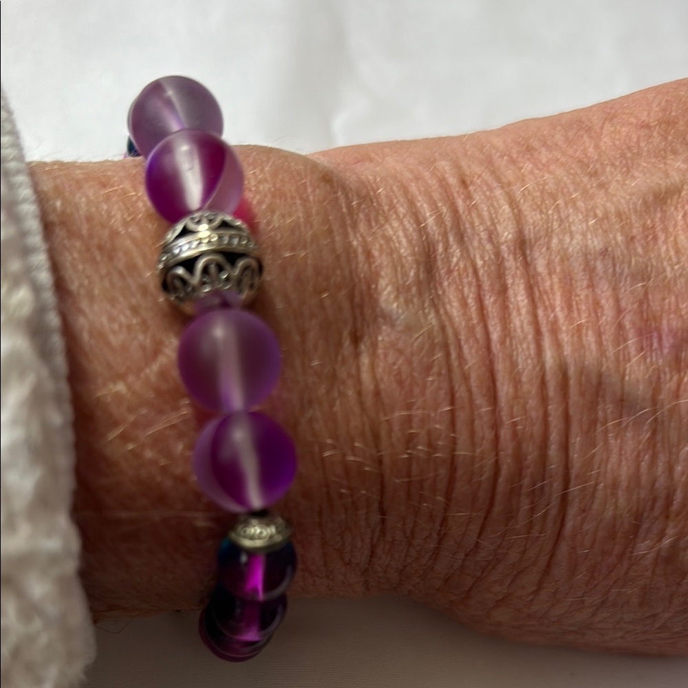 Hand Crafted Purple and Silver Bracelet with Intricate Beads